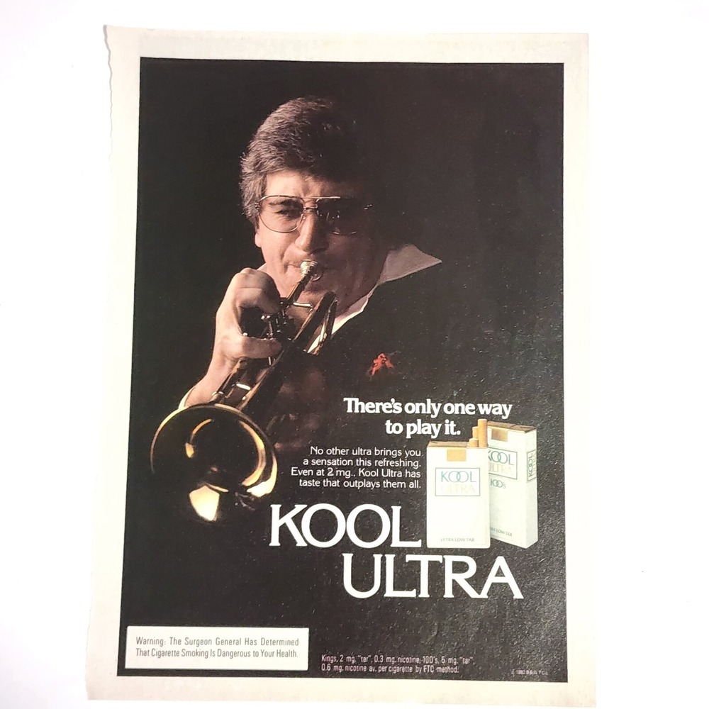 Vintage Print Ad Kool Ultra cigarettes male trumpet player clipping 1983 8x10.5
